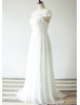 High Neckline Ivory Eyelash Lace Chiffon Sequined Sparkly Wedding Dress